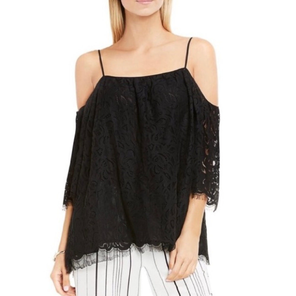 NEW Vince Camuto Black Lace Off the Shoulder Top